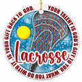 Your Talent Is God's Gift to You. Orange-Meshed Stick Head on Icy Blue, Ceramic Keepsake for Players.