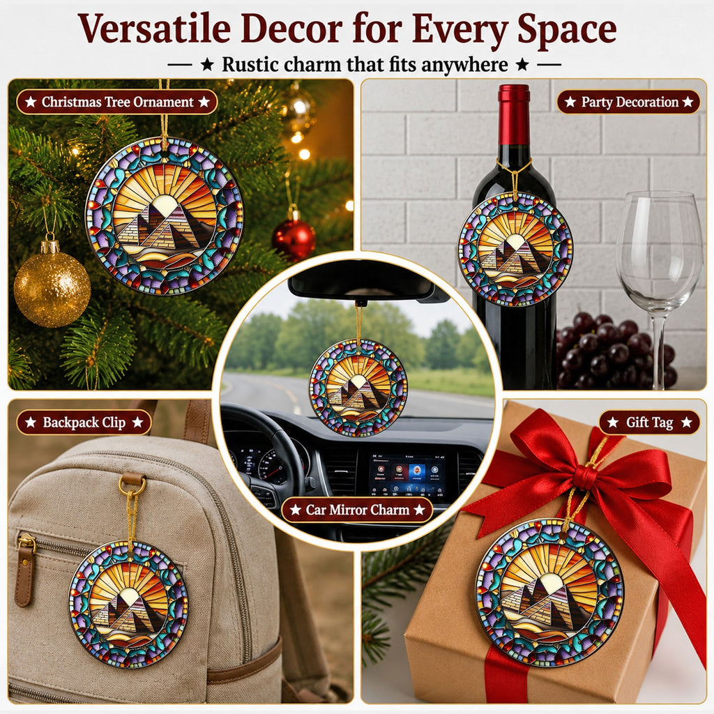 Egypt Christmas Ornament, Pyramids Stained Glass Travel, Ceramic Hanging Tree Decoration