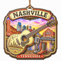 Guitar and Music Notes Beside the Skyline With Neon Lights and Boots. Wood Keepsake for Country Fans.