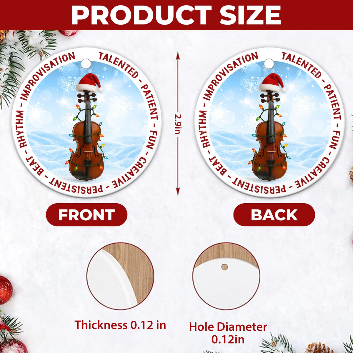 Violin Christmas Ornament, Musician Orchestra Player Gift, Ceramic Hanging Tree Decoration