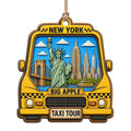 A Classic Yellow Cab on Manhattan Streets With the Skyline Behind. Wood Keepsake for Urban Explorers.