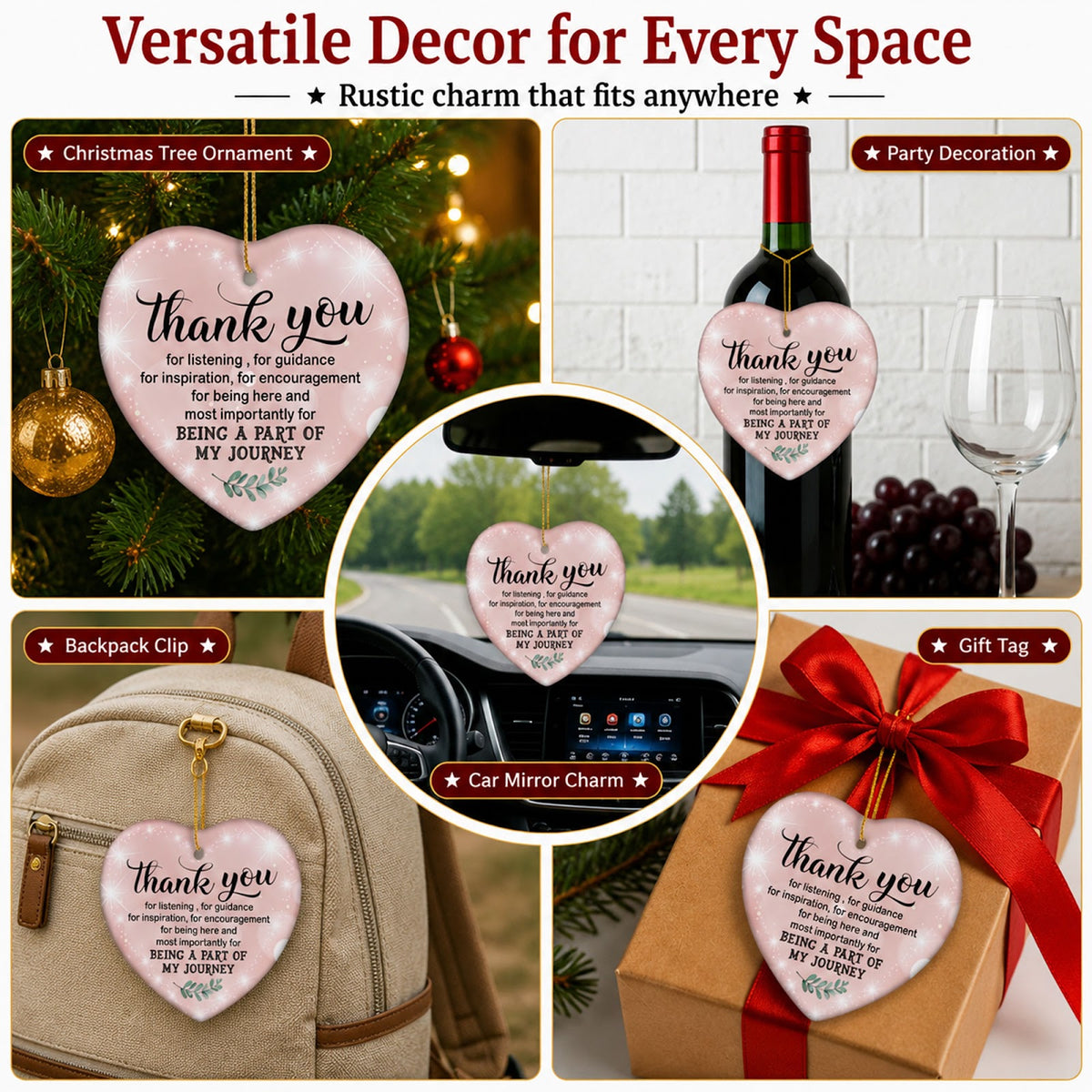Thank You Christmas Ornament, Heart Shaped Mentor Friendship Gift, Ceramic Tree Decoration