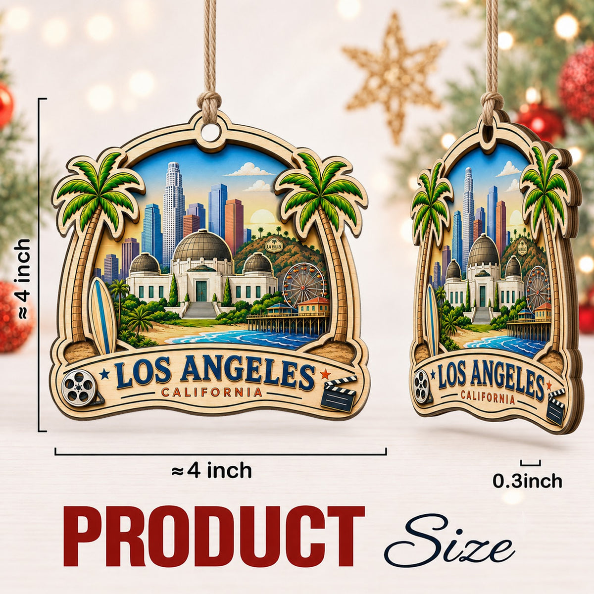 Jerusalem Christmas Ornament, Israel Holy Land Pilgrimage Gift, Wood Hanging Tree Decoration