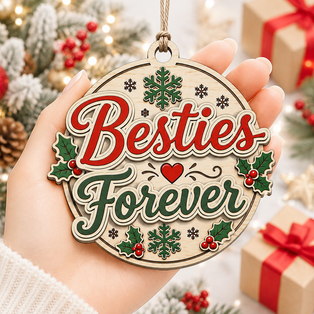 Bestie Forever Christmas Ornament, Friendship Stocking Stuffer, Wood Hanging Tree Decoration