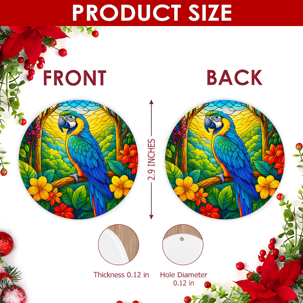 Parrot Christmas Ornament, Stained Glass Macaw Bird Gift, Ceramic Hanging Tree Decoration