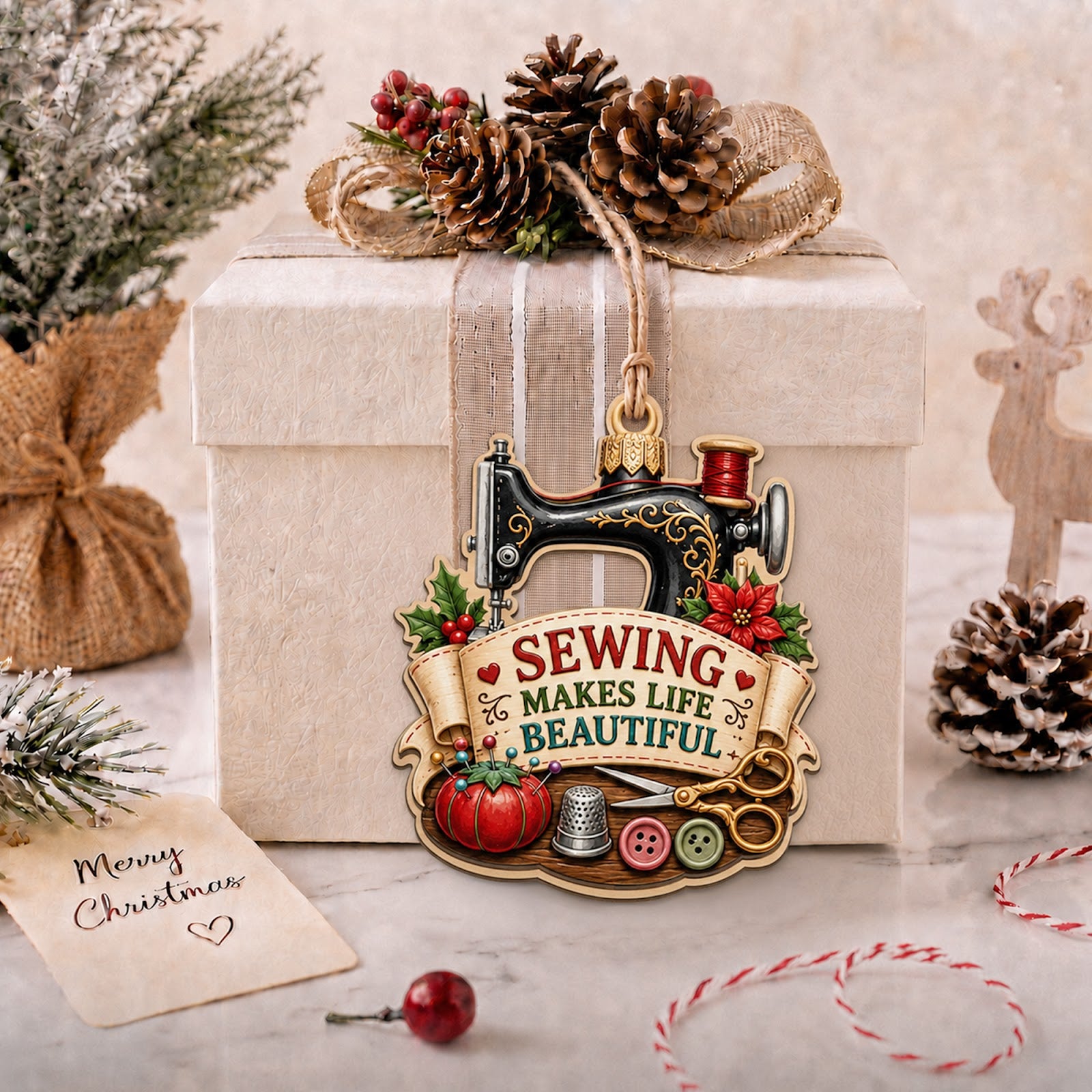 Sewing Wood Christmas Ornament