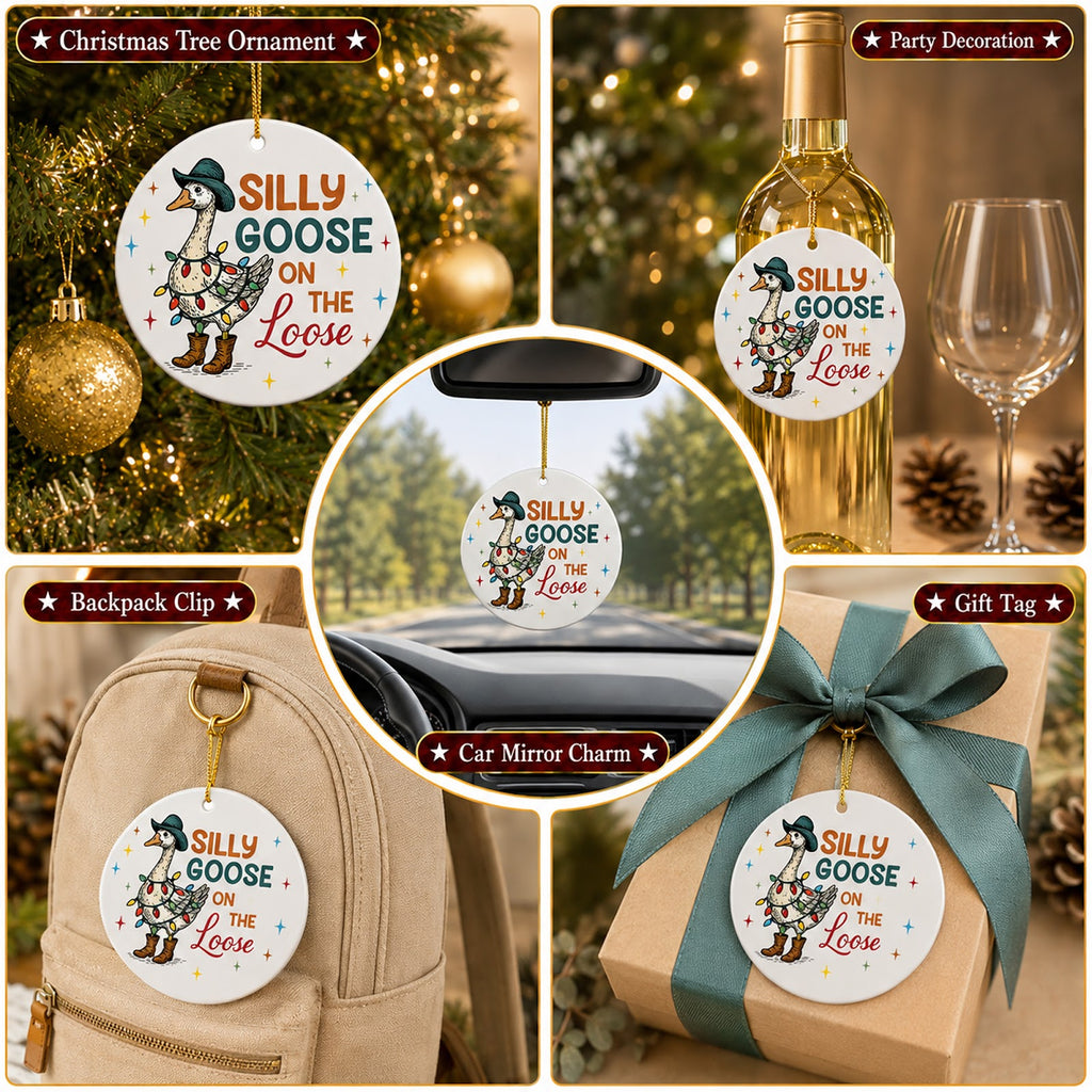 Silly Goose Christmas Ornament, Funny Farm Bird Gift, Ceramic Hanging Tree Decoration