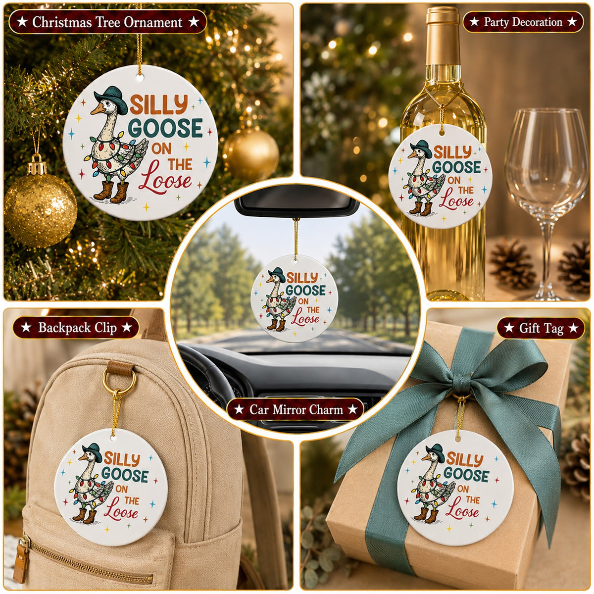 Silly Goose Christmas Ornament, Funny Farm Bird Gift, Ceramic Hanging Tree Decoration
