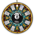 Glossy Eight Ball at the Heart of an Art Deco Glass Rosette. Ceramic Keepsake for Pool Players and Man Caves.