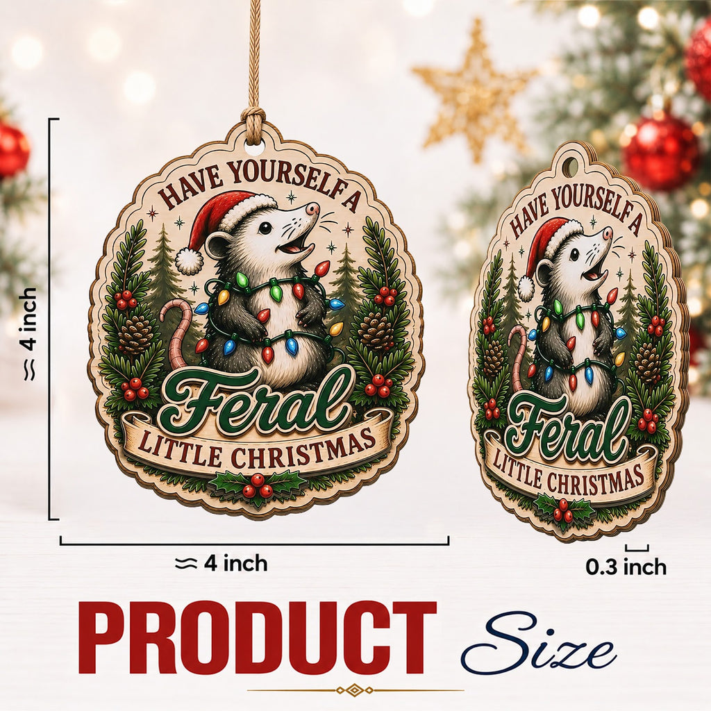Opossum Christmas Ornament, Stocking Stuffer For Quirky Animal Lover, Wood Tree Decoration