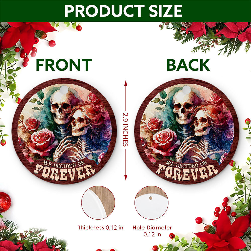 Gothic Christmas Ornament, Skeleton Couple Forever Gift, Ceramic Hanging Tree Decoration