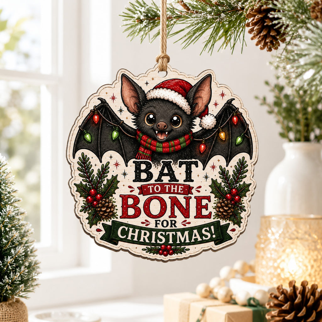 Bat Christmas Ornament, Stocking Stuffer For Unique Animal Fan, Wood Hanging Tree Decoration
