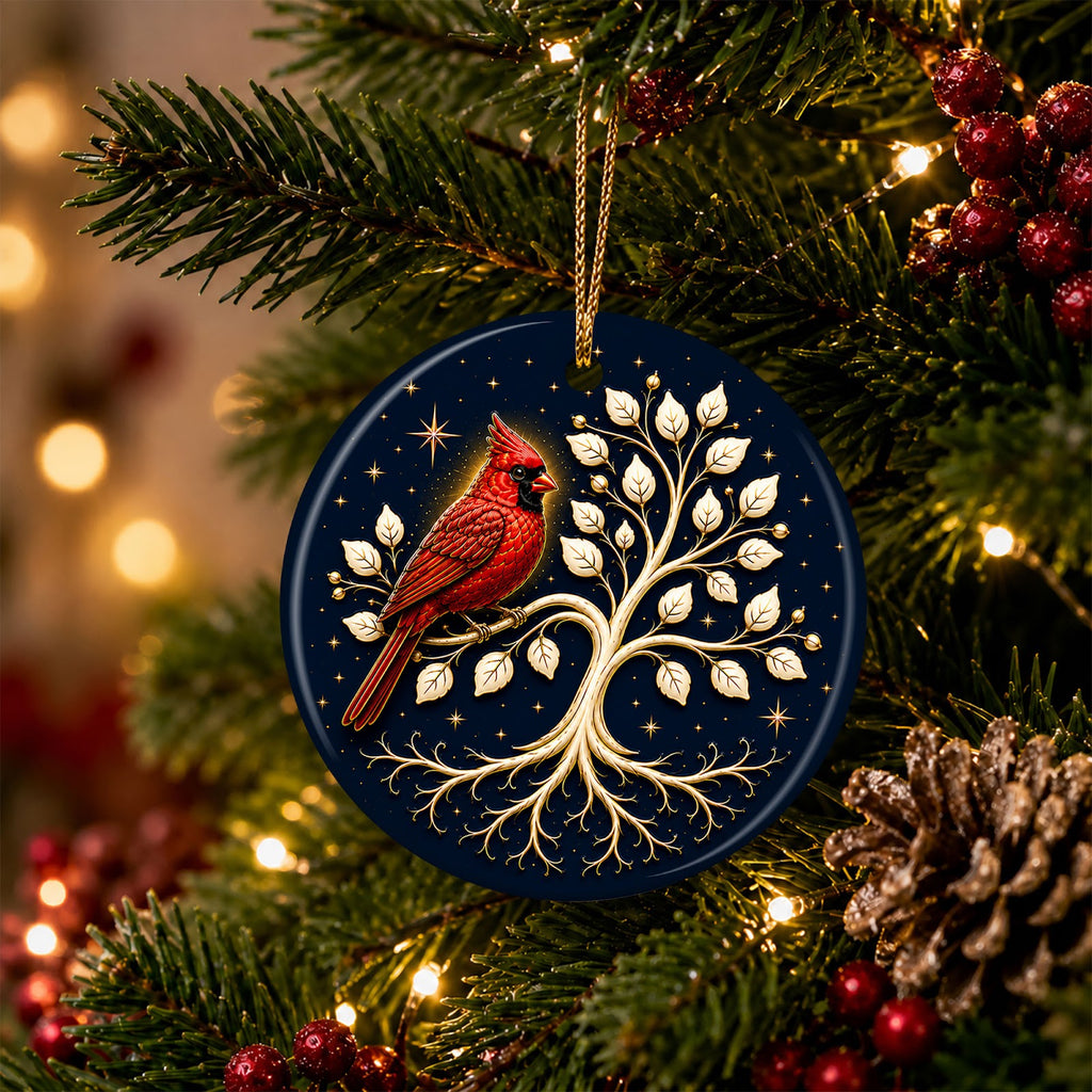 Tree of Life Cardinal Christmas Ornament, Cardinal Memorial Gift, Ceramic Tree Decoration