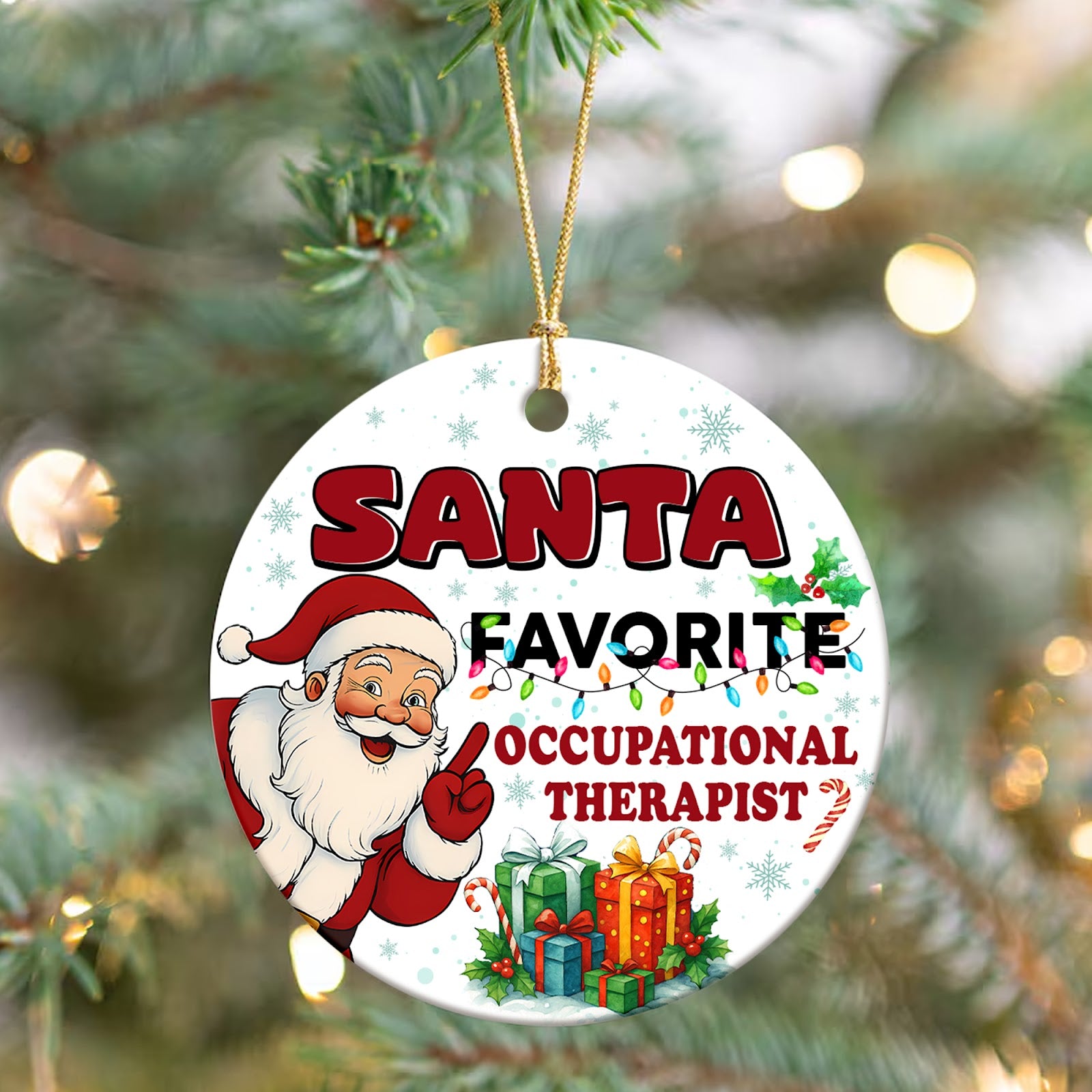 Occupational Therapist Christmas Ornament, Santas Favorite OT Gift, Ceramic Tree Decoration