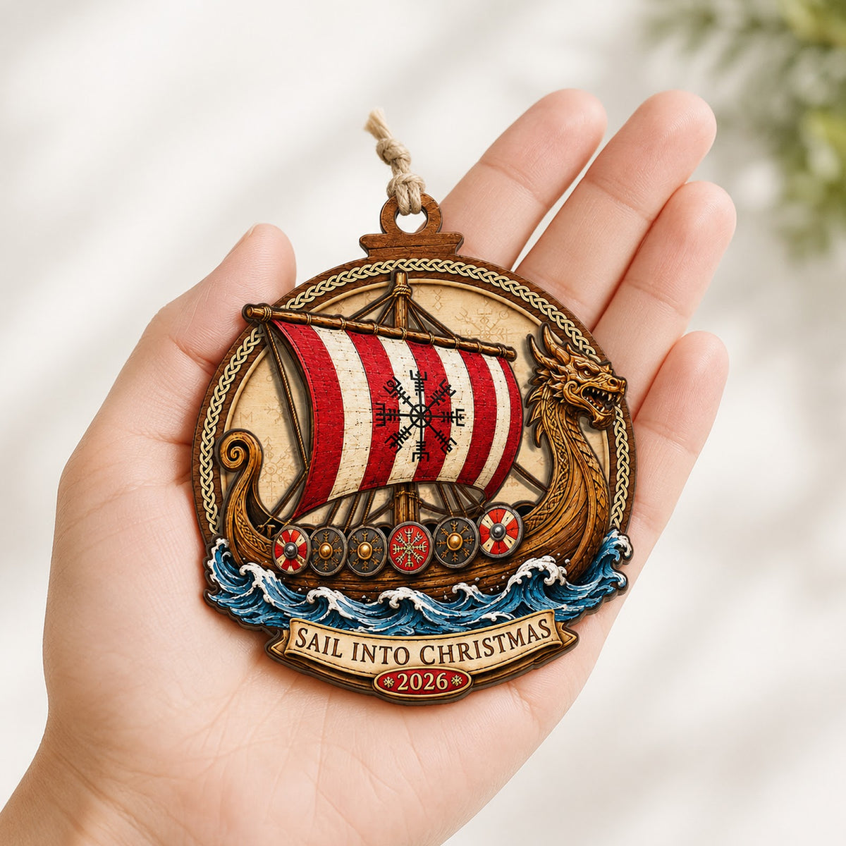 Viking Norse Warrior Medieval Christmas Ornament, Norse Warrior Keepsake, Wood Tree Decoration