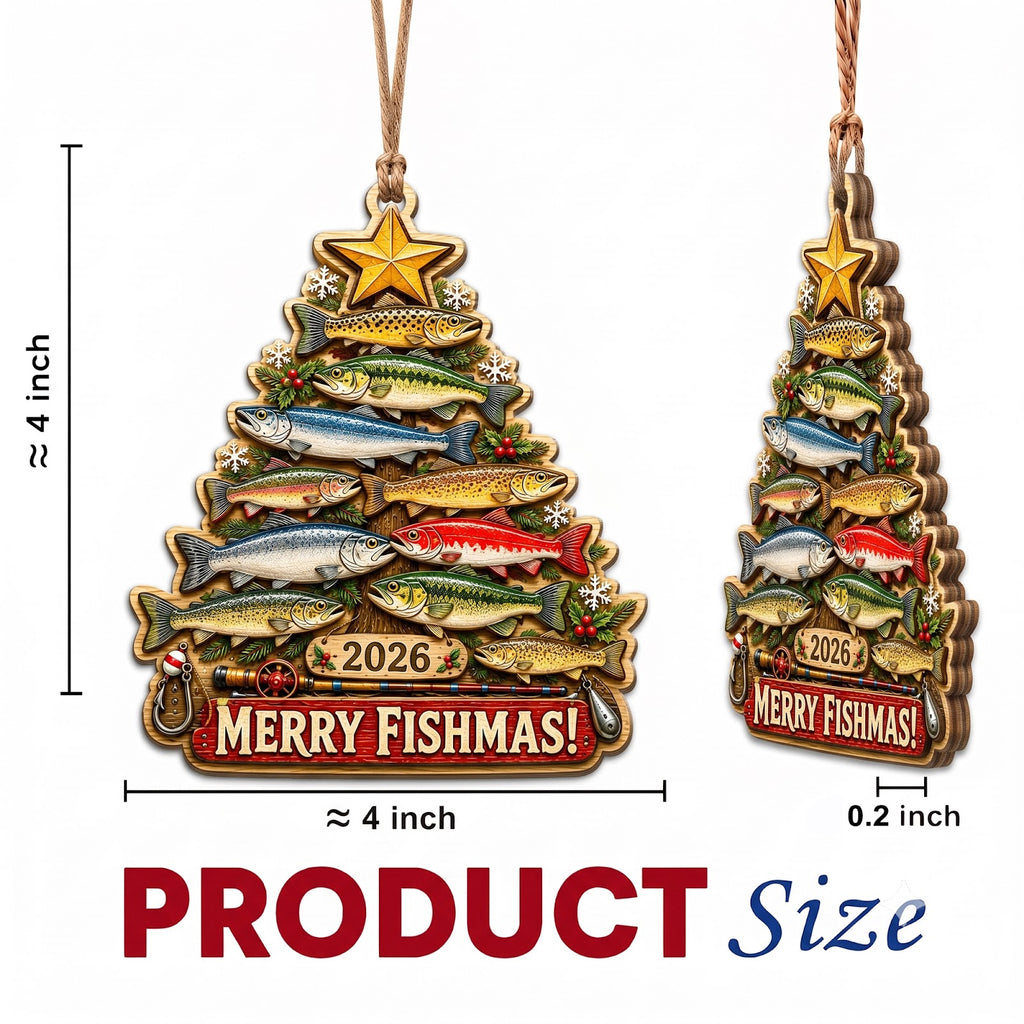 Merry Fishmas Fishing Christmas Ornament, Stocking Stuffer For Angler, Wood Tree Decoration