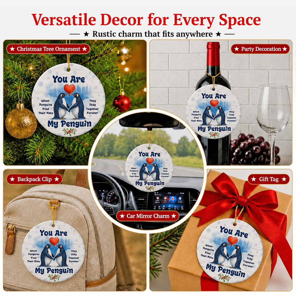 Penguin Christmas Ornament, Couples You Are My Penguin, Ceramic Hanging Tree Decoration