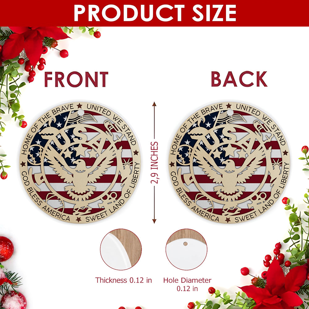 Patriotic Christmas Ornament, Bald Eagle Seal Veteran Gift, Ceramic Hanging Tree Decoration