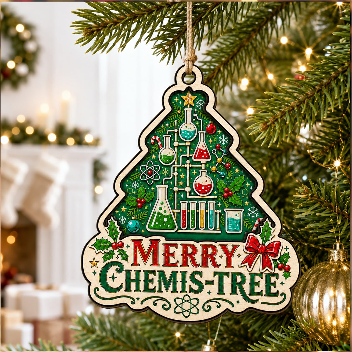 Chemistry Teacher Wood Christmas Ornament