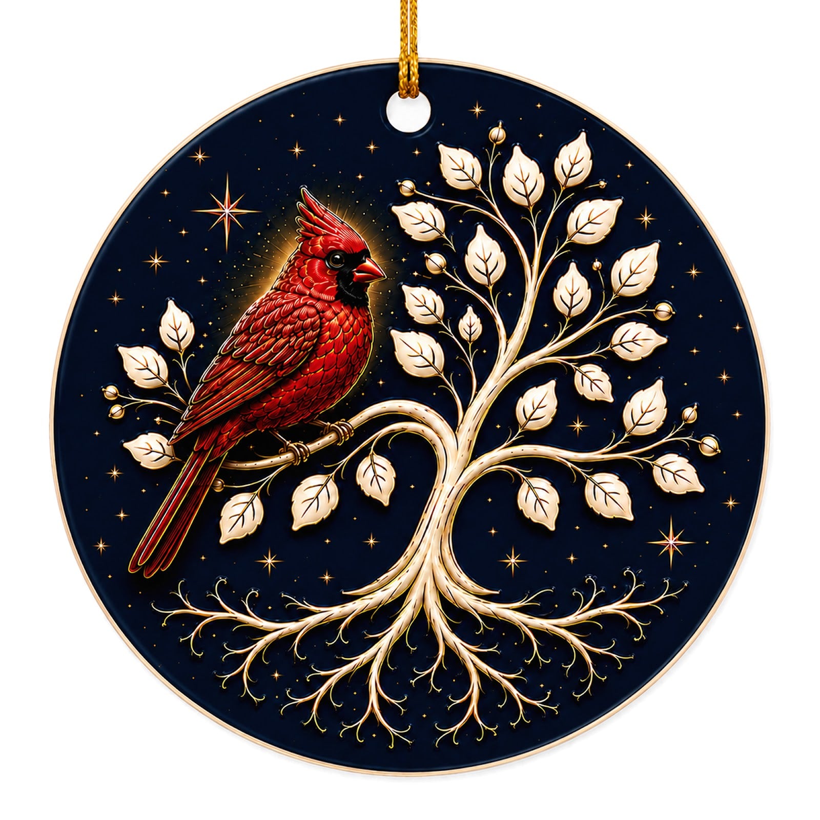 Tree of Life Cardinal design on a glazed ceramic disc. Keepsake for cardinal lovers and anyone marking a loved one's mem