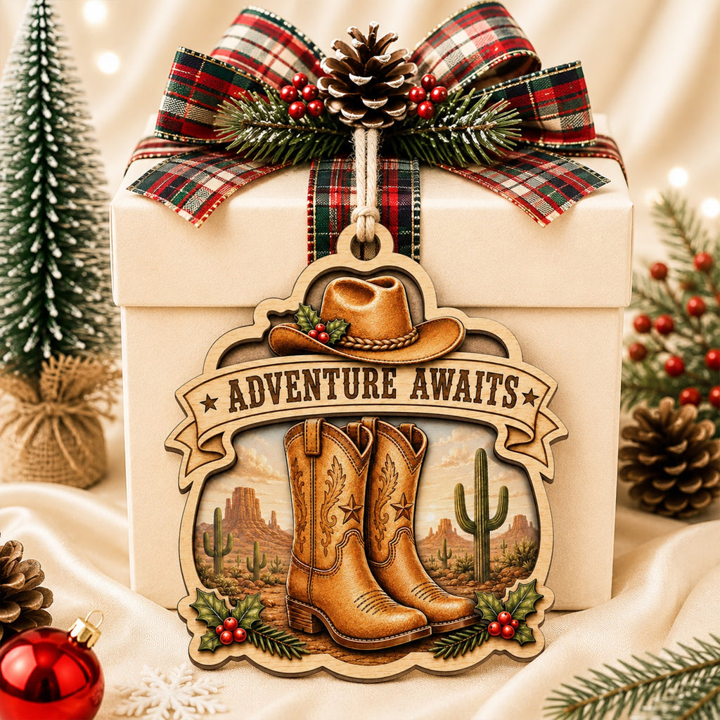 Country Christmas Western Christmas Ornament, Farmhouse Holiday Keepsake, Wood Tree Decoration