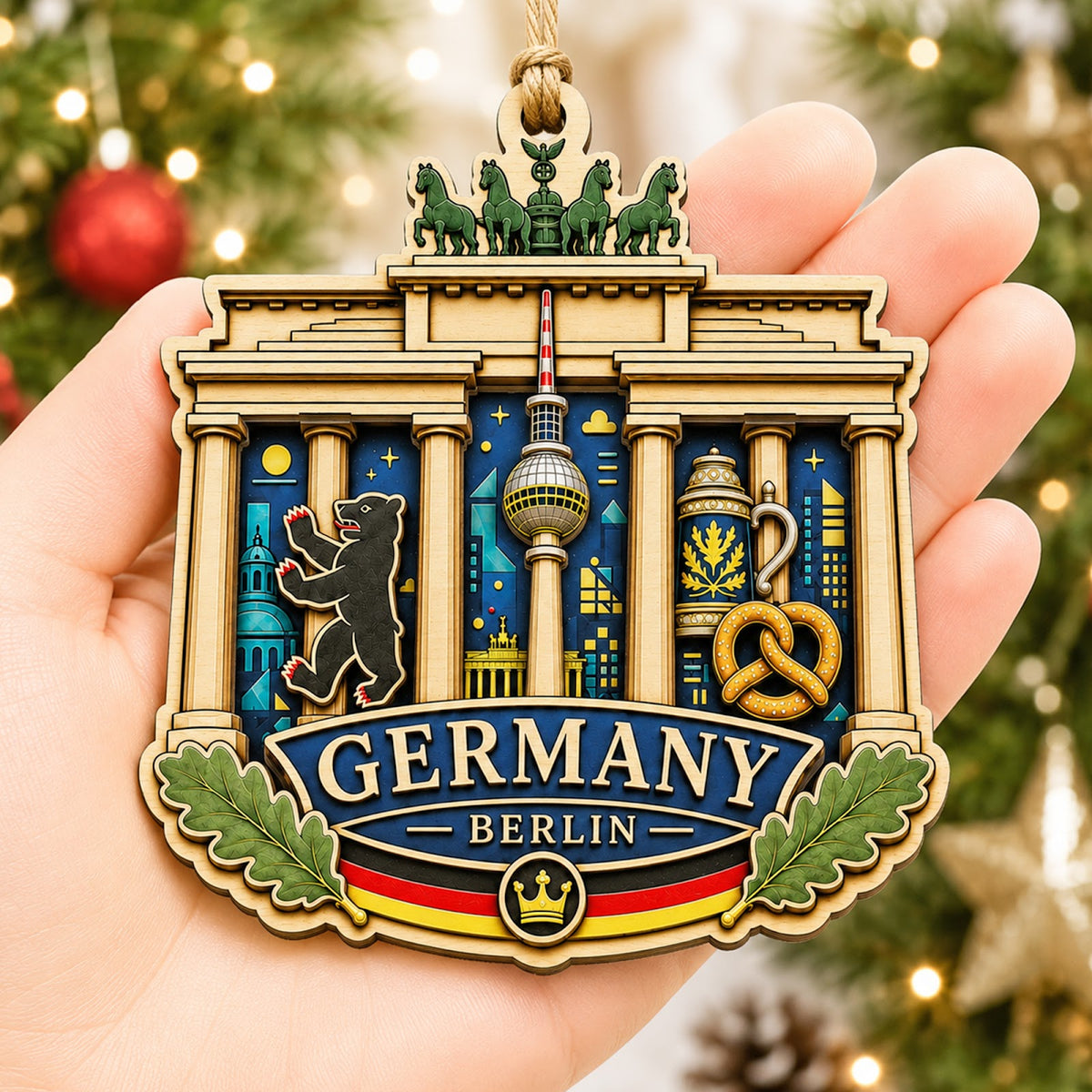 France Christmas Ornament, Paris Eiffel Tower and Seine Souvenir Gift, Wood Tree Decoration
