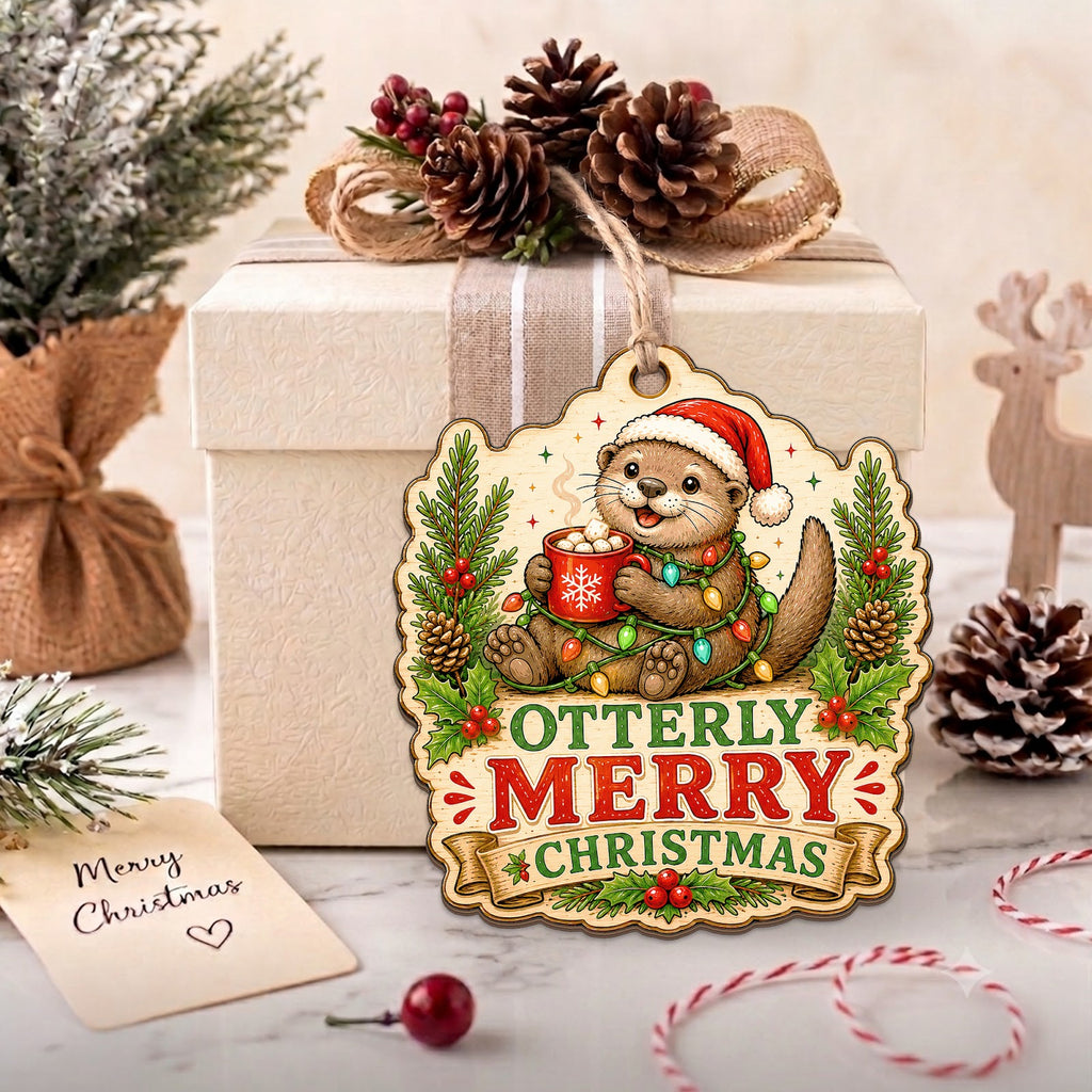 Otter Christmas Ornament, Stocking Stuffer For Otter Lover, Wood Hanging Tree Decoration
