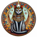 A Grey Cat in a Striped Headdress and Jewelled Collar With Wings Arcing Behind. Ceramic Keepsake.