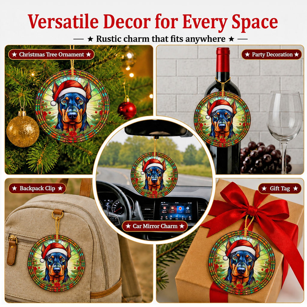 Doberman Christmas Ornament, Stained Glass Dog Gift, Ceramic Hanging Tree Decoration