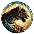 Snarling Big Cat Split Half Rosetted Gold and Half Black, Built From Thousands of Mosaic Dots. Ceramic Keepsake.