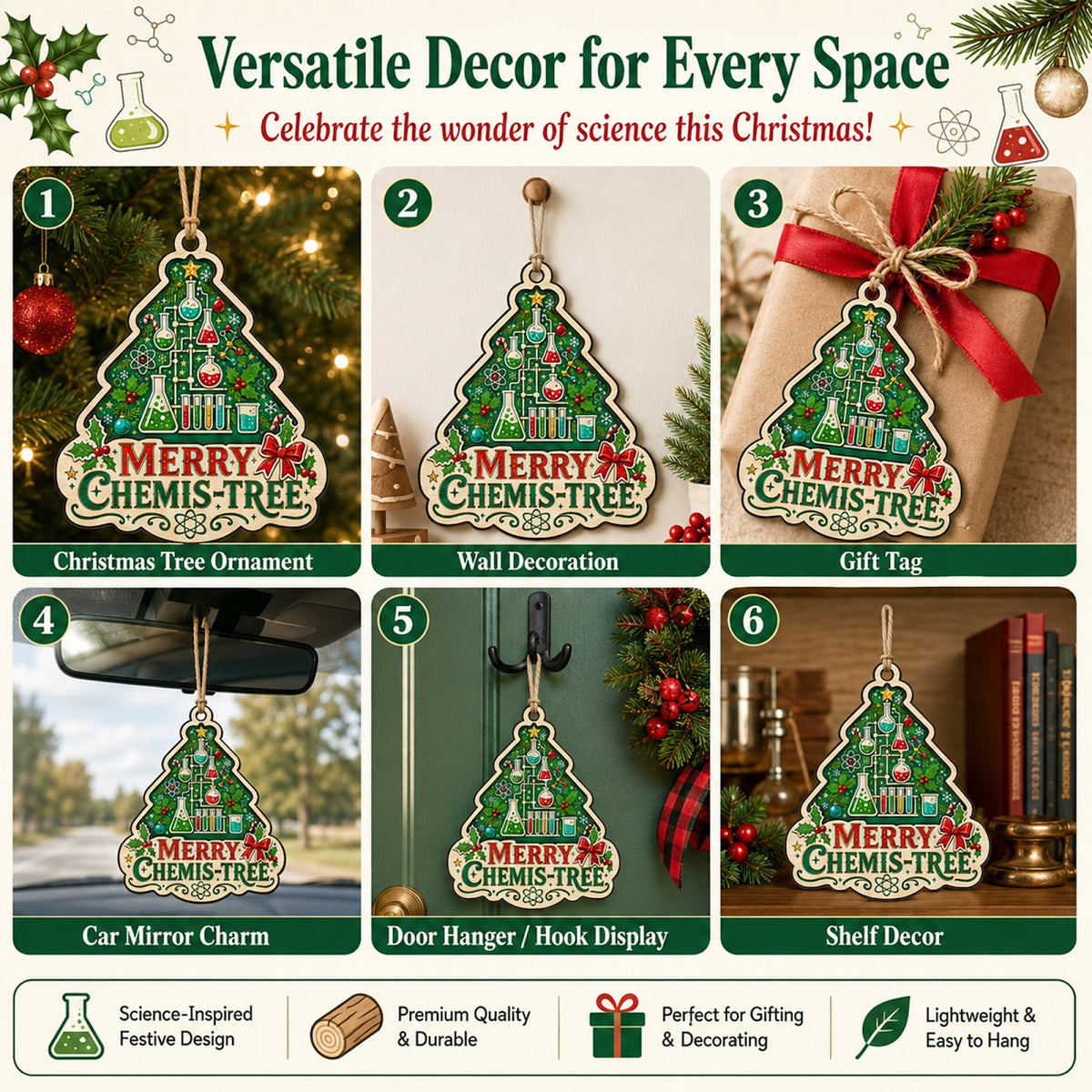 Chemistry Teacher Wood Christmas Ornament