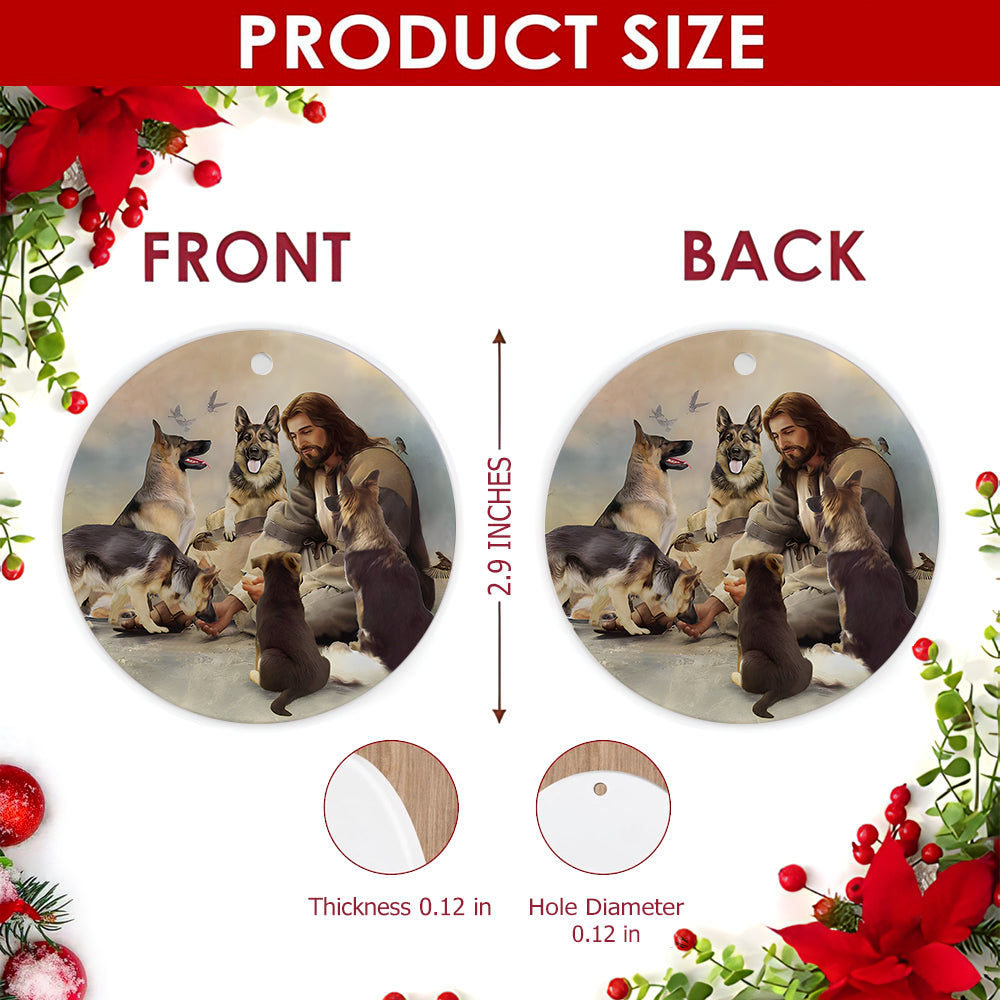 Dog Christmas Ornament, German Shepherd Faith Memorial Gift, Ceramic Hanging Tree Decoration