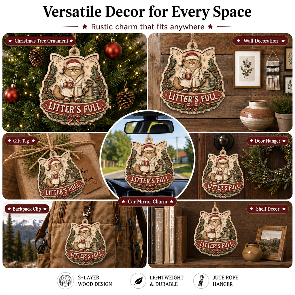 Cat Litter Christmas Ornament, Stocking Stuffer For Cat Mom, Wood Hanging Tree Decoration