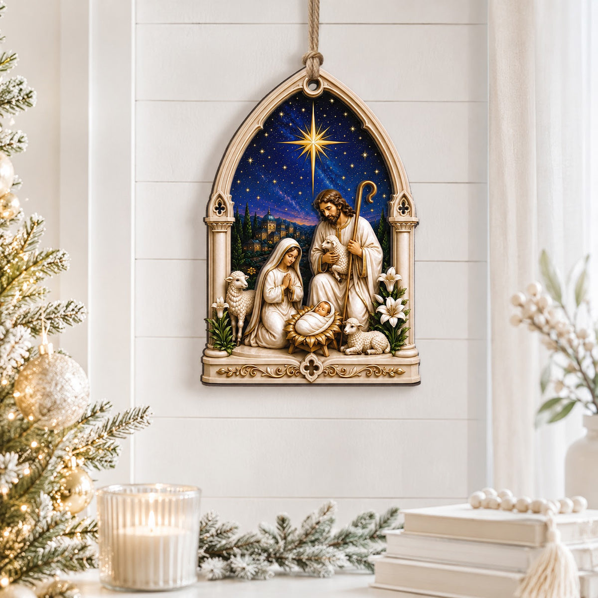Nativity Scene Christmas Ornament, Religious Gift For Christian, Wood Hanging Tree Decoration