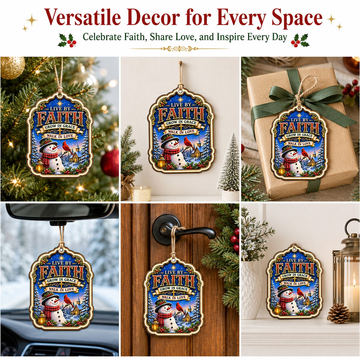 Live By Faith Christmas Ornament, Inspirational Christian Gift, Wood Hanging Tree Decoration