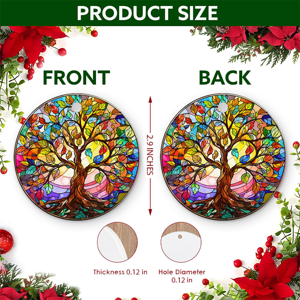 Tree Of Life Christmas Ornament, Stained Glass Rainbow Roots Gift, Ceramic Tree Decoration