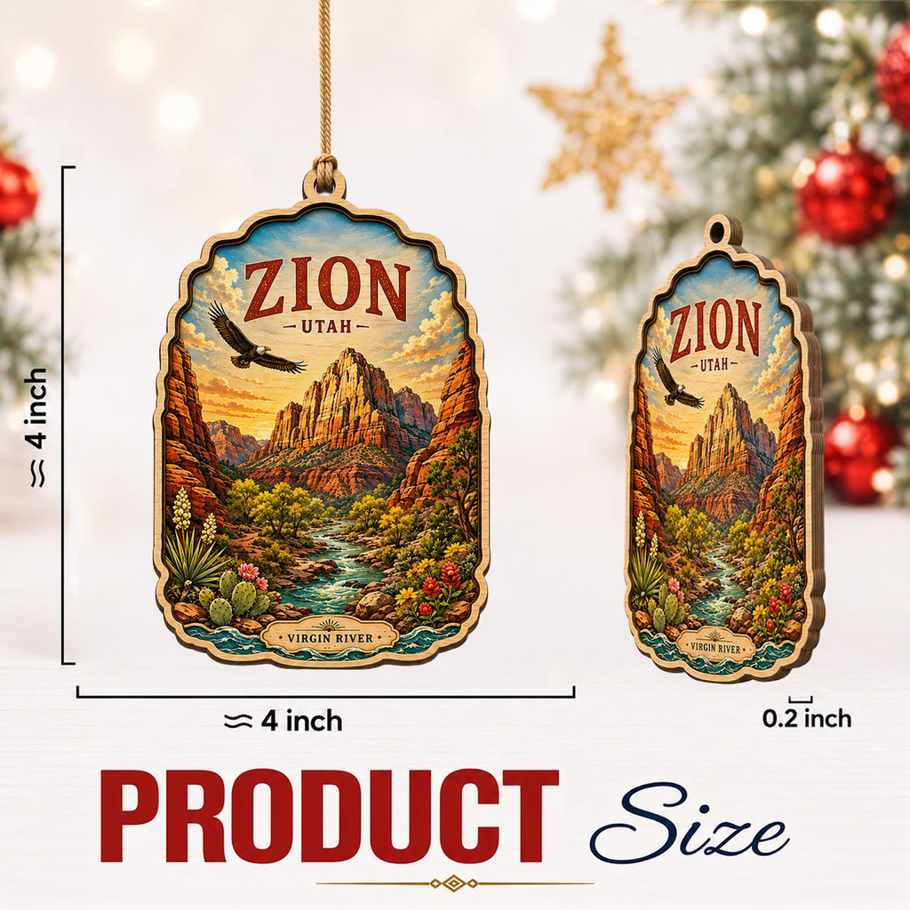 Zion National Park Christmas Ornament, Utah Canyon and Trail Hiker Gift, Wood Tree Decoration
