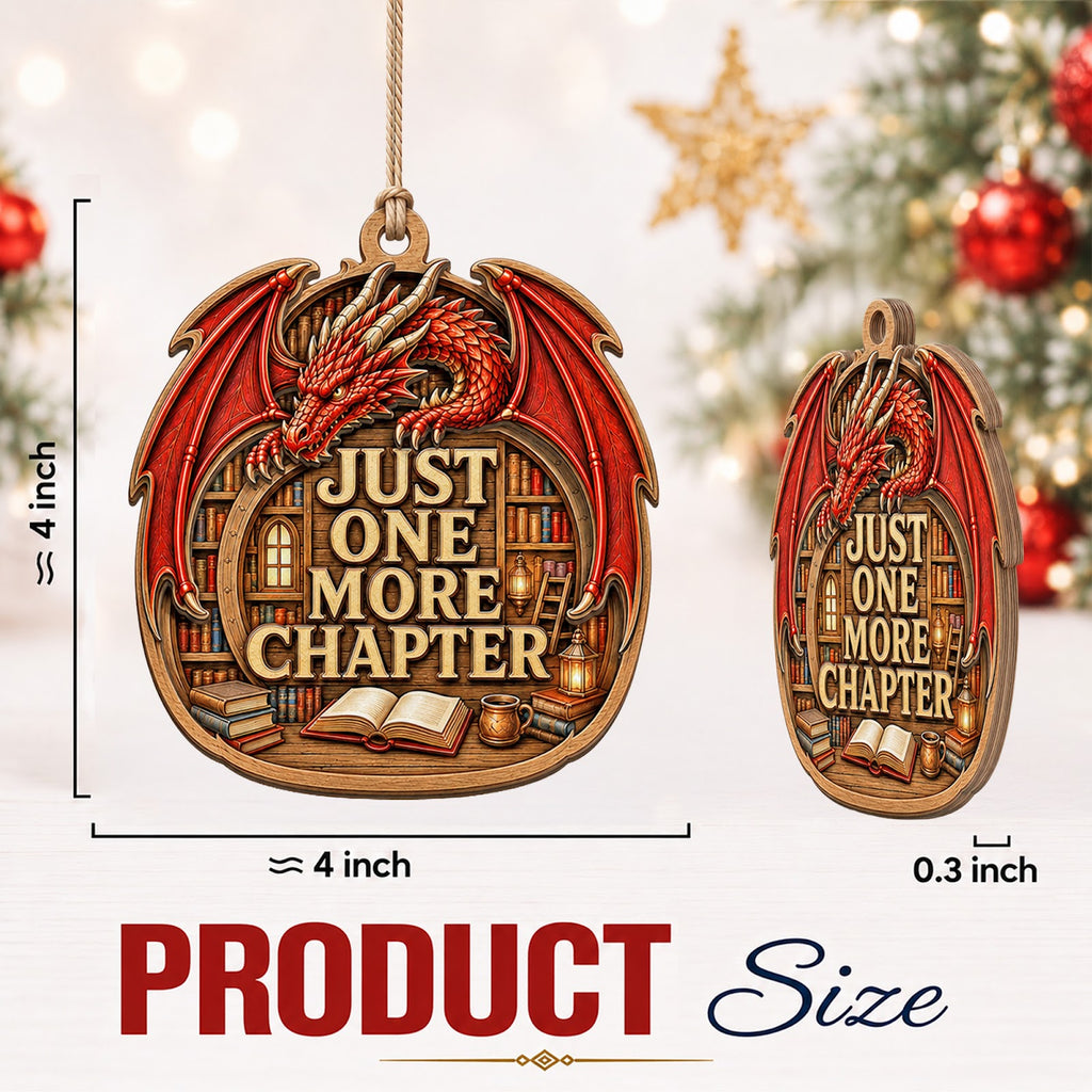 Red Flying Book Dragon Fantasy Christmas Ornament, Flying Dragon Keepsake, Wood Tree Decoration