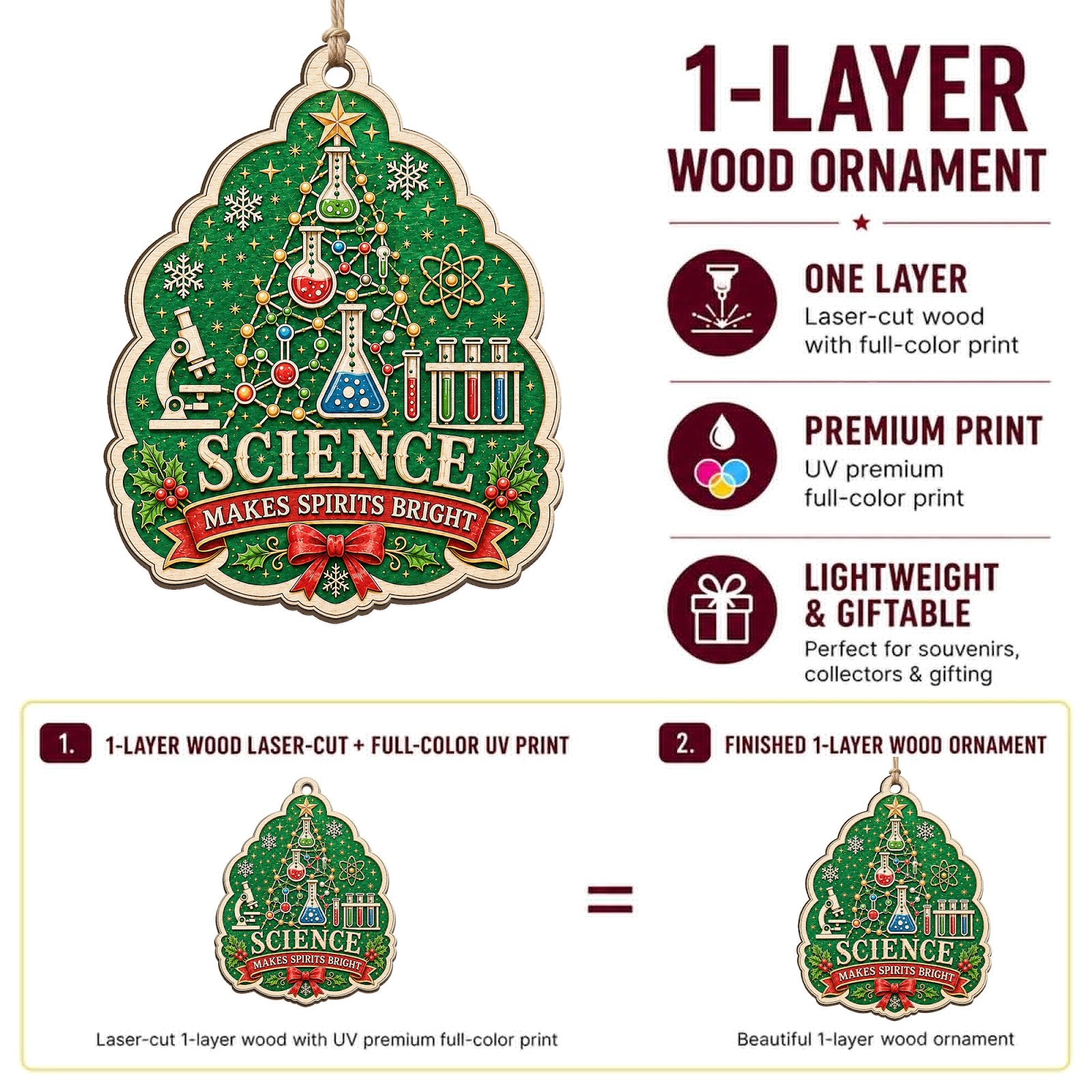 Science Wood Christmas Ornament