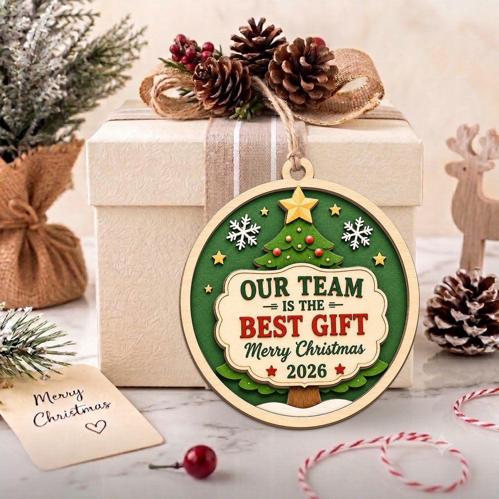 Team Best Christmas Ornament, Coworker Exchange Gift, Wood Hanging Tree Decoration