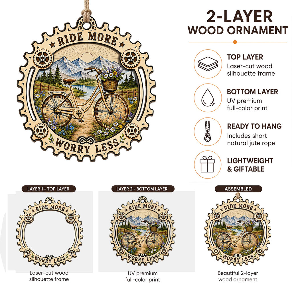 Ride More Cycling Mountain Bike Christmas Ornament, Cycling Lifestyle Keepsake, Wood Ornament