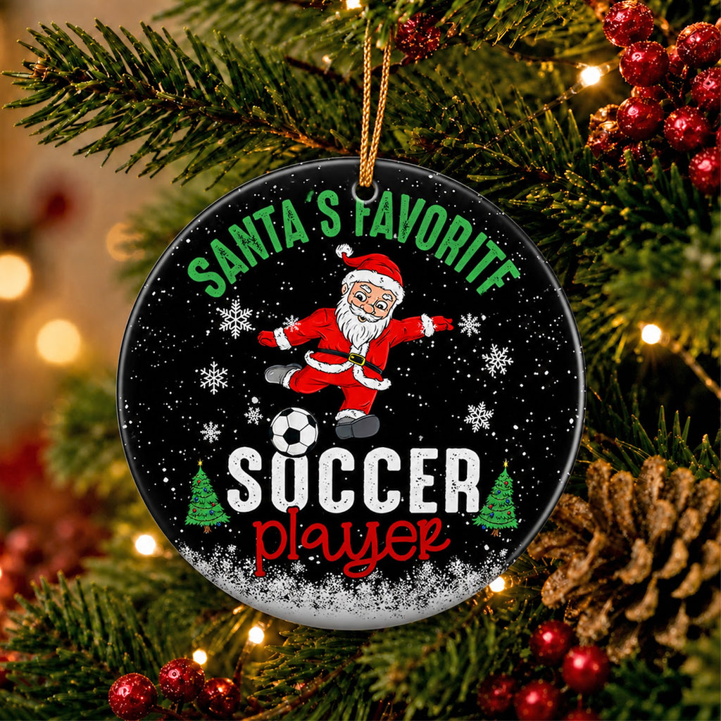 Soccer Christmas Ornament, Santas Favorite Player Gift, Ceramic Hanging Tree Decoration