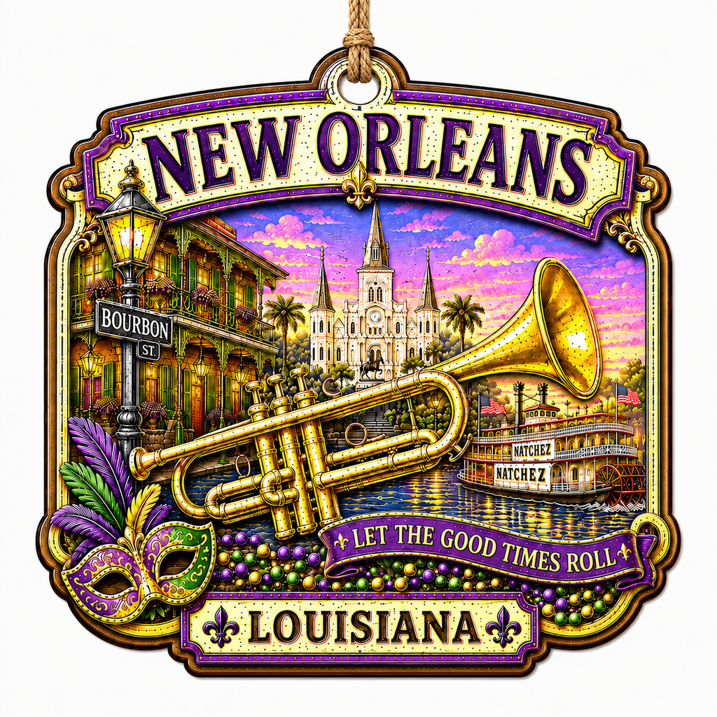 French Quarter Wrought Iron Balconies With Jazz Notes and Street Architecture. Wood Keepsake for Music Fans.