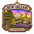 French Quarter Wrought Iron Balconies With Jazz Notes and Street Architecture. Wood Keepsake for Music Fans.