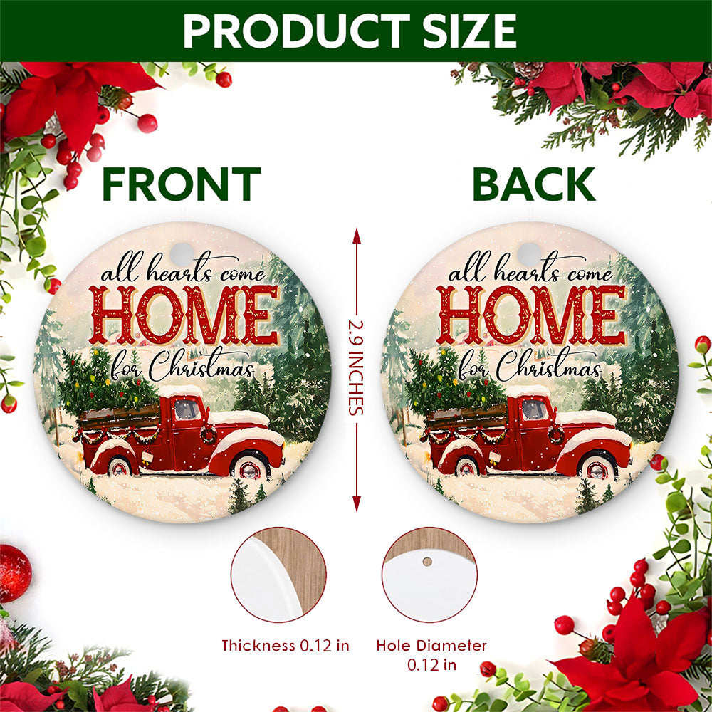 Red Truck Christmas Ornament, Vintage Farmhouse Home Gift, Ceramic Hanging Tree Decoration