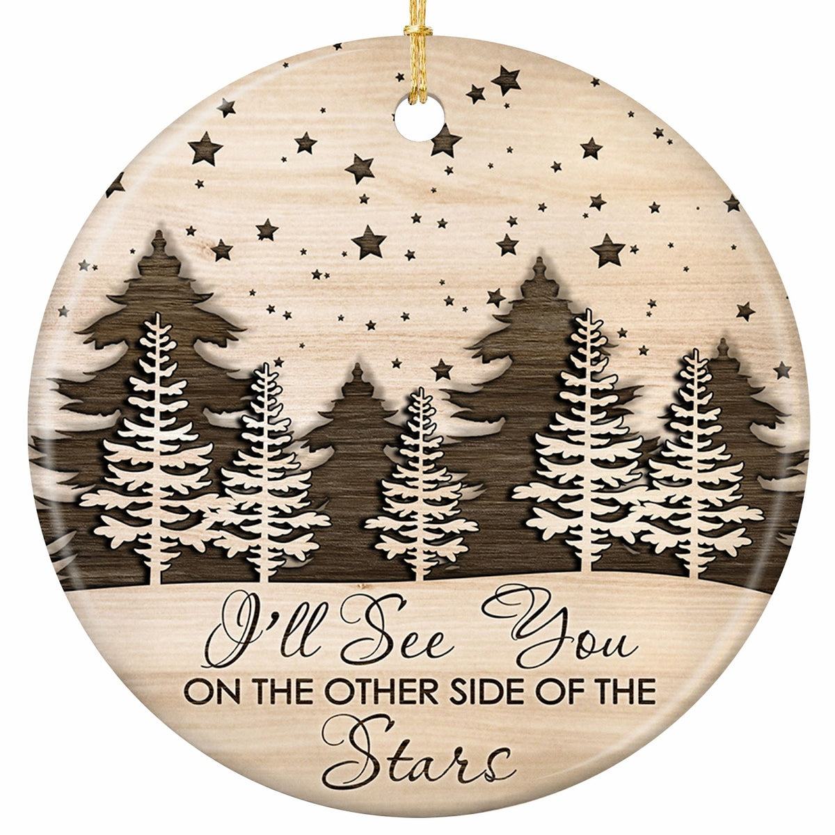 Wood-Burned Pines Under a Sky of Scattered Stars With a Message of Remembrance. Ceramic Memorial Keepsake.