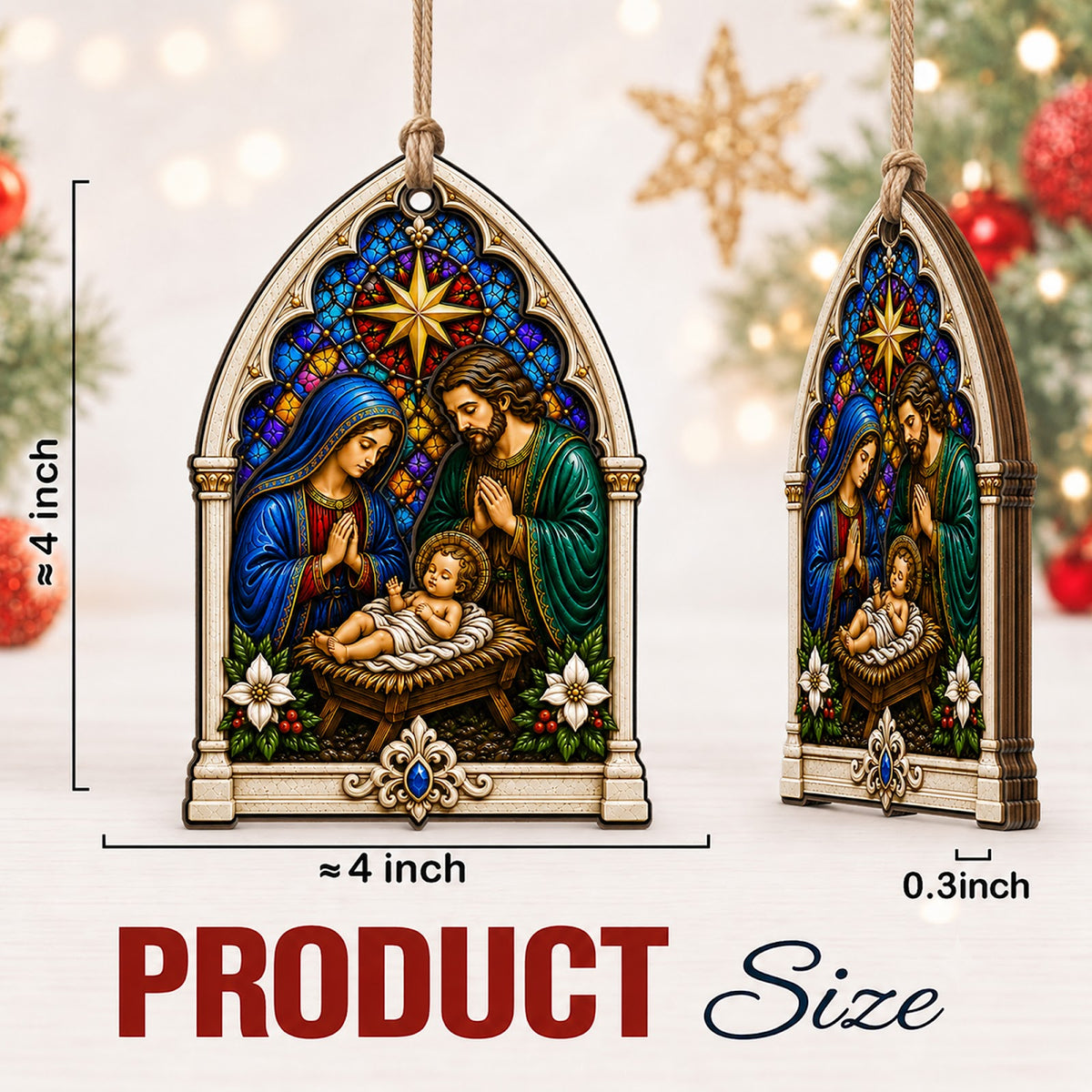 Nativity Christmas Ornament, Sacred Religious Gift, Wood Hanging Tree Decoration