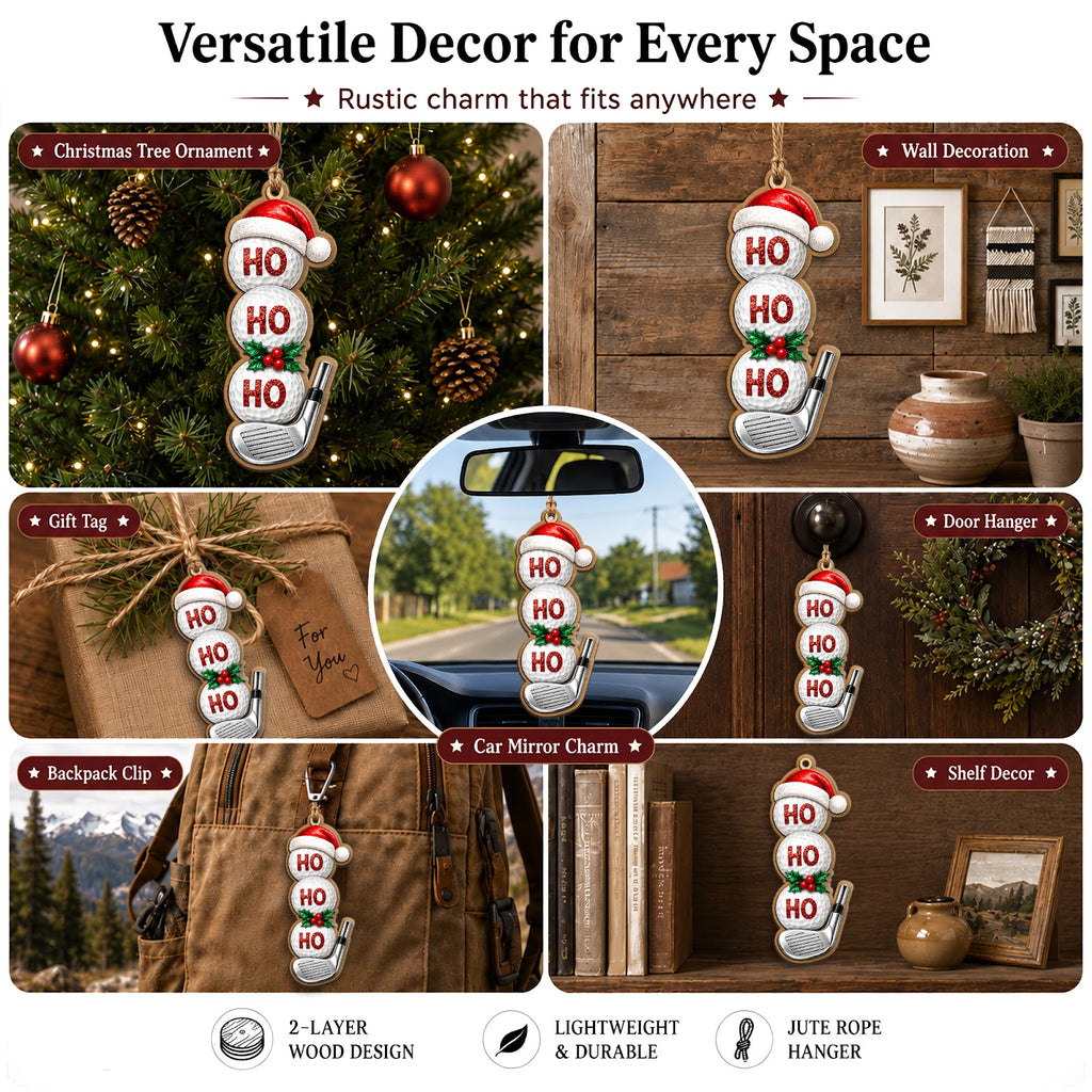 Golf Ball Snowman Wood Christmas Ornament