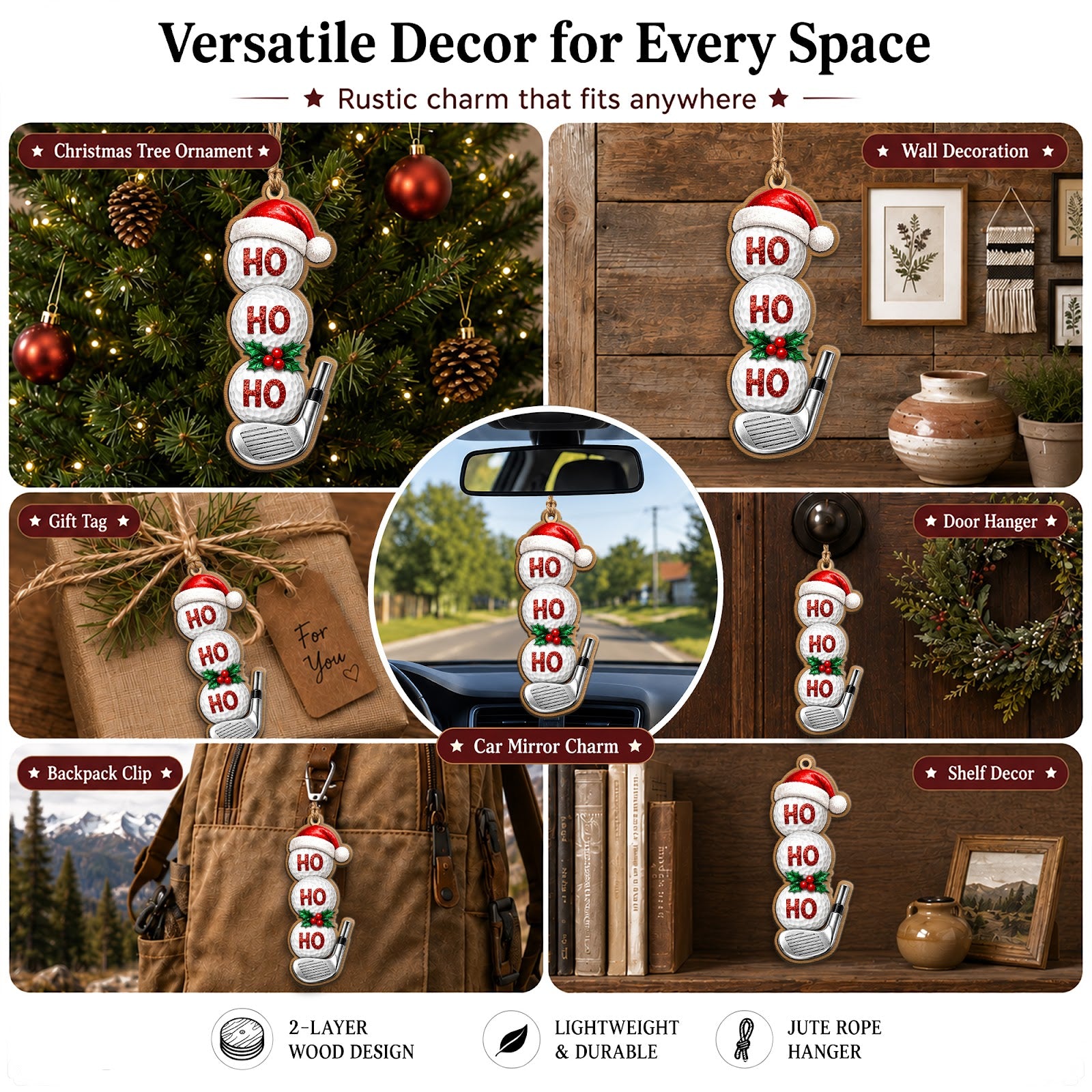 Golf Ball Snowman Wood Christmas Ornament