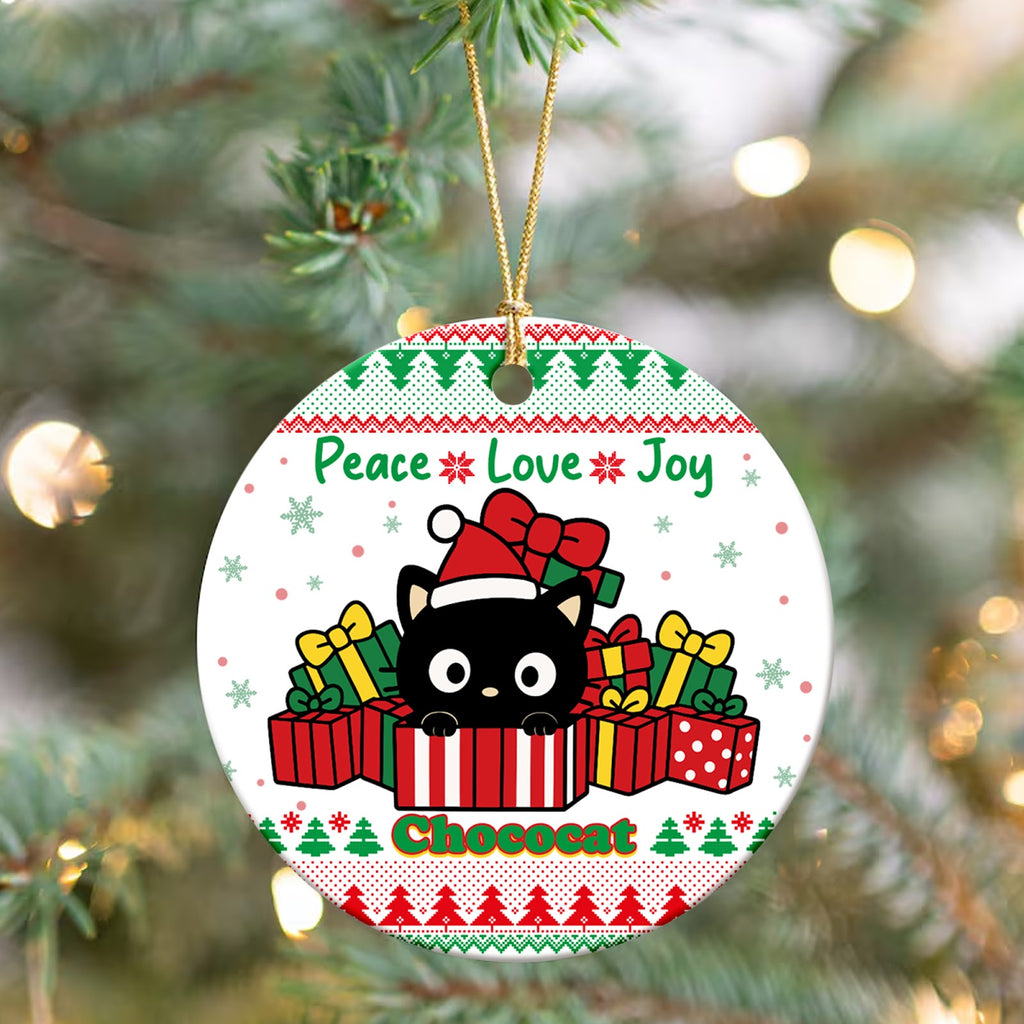 Black Cat Christmas Ornament, Ugly Sweater Kawaii Gift, Ceramic Hanging Tree Decoration